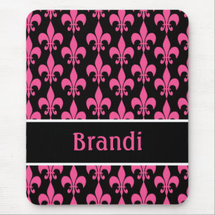 Tapis De Souris Le rose et le noir ont personnalisé Fleur de Lis