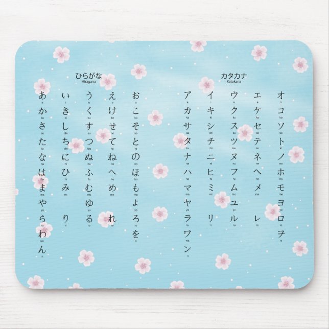 Tapis De Souris Le Sakura japonais Hiragana Katakana s'épanouit (Devant)