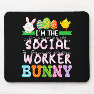 Tapis De Souris Le travailleur social lapin jour de Pâques travail