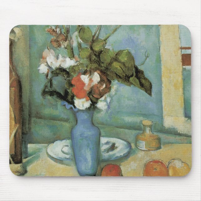 Tapis De Souris Le Vase Bleu (Fleurs et Fruits) par Paul Cezanne (Devant)
