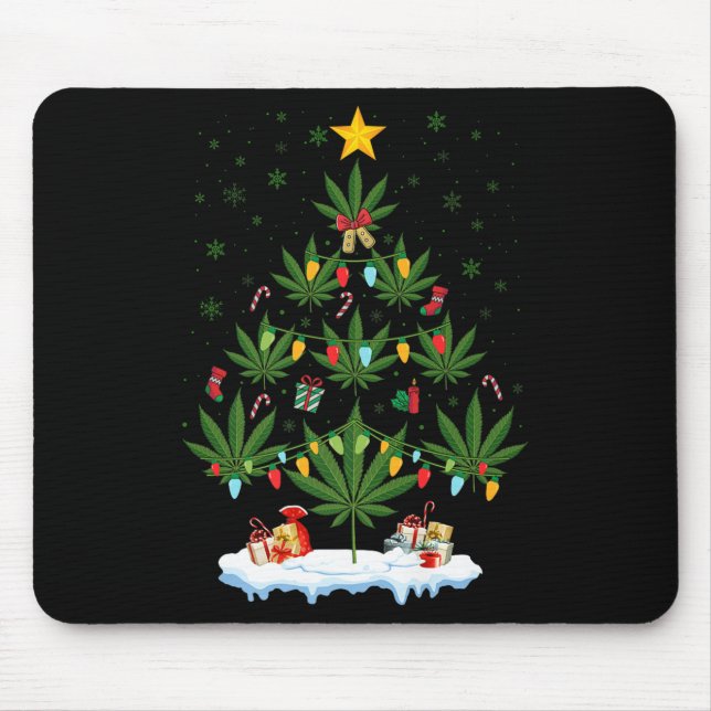 Tapis De Souris Leaf Christmas Tree Weed Stoner Xmas Premium  (Devant)