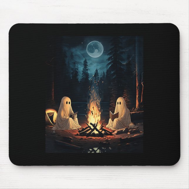 Tapis De Souris Lecture du livre d'Halloween Ghost Forest Camping  (Devant)