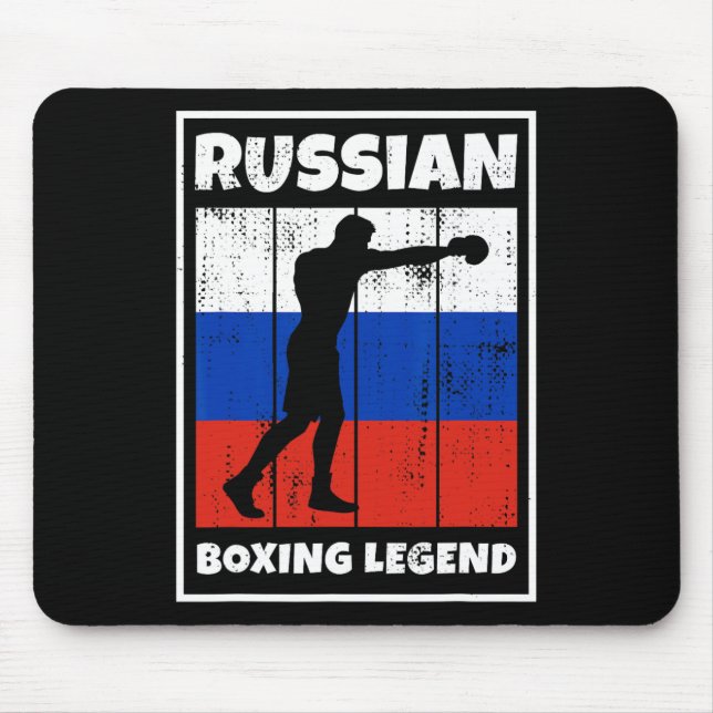 Tapis De Souris Légende de la boxe russe avec drapeau pour la boît (Devant)