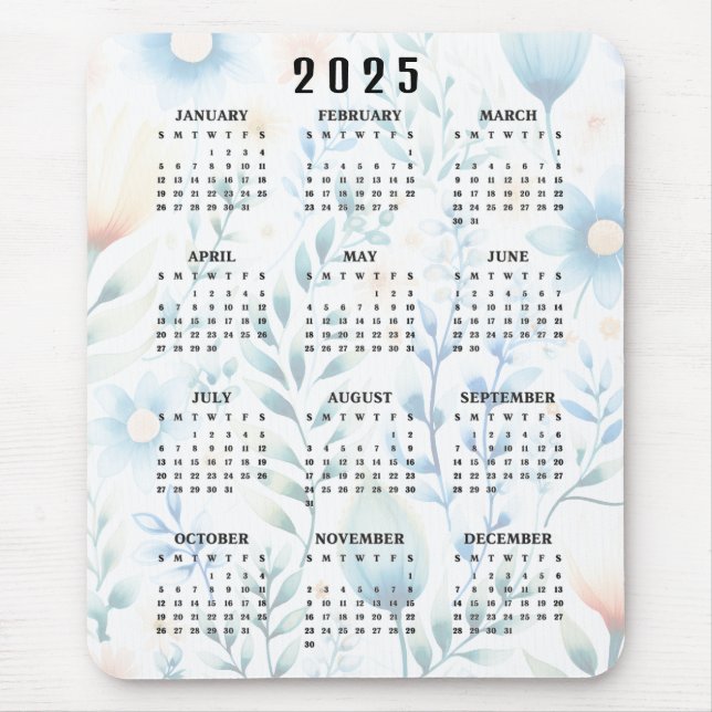 Tapis De Souris Légèrement Floral Design 2025 Calendrier Mousepad (Devant)