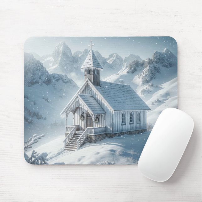 Tapis De Souris L'Église D'Hiver Dans Les Montagnes (Avec souris)