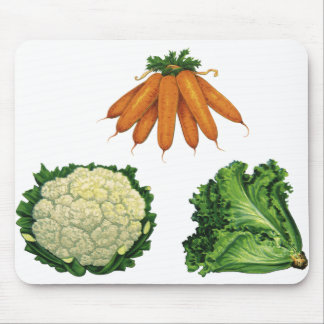 Tapis De Souris Légumes Anciens; Carottes, Chou-fleur, Laitue