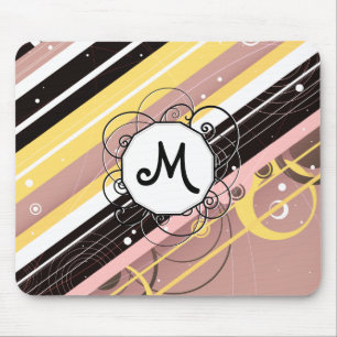 Tapis De Souris Lémonade rose, rayures modernes rétro avec Monogra