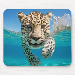 Tapis De Souris Léopard Animal Amusant Nature Jouer Eau