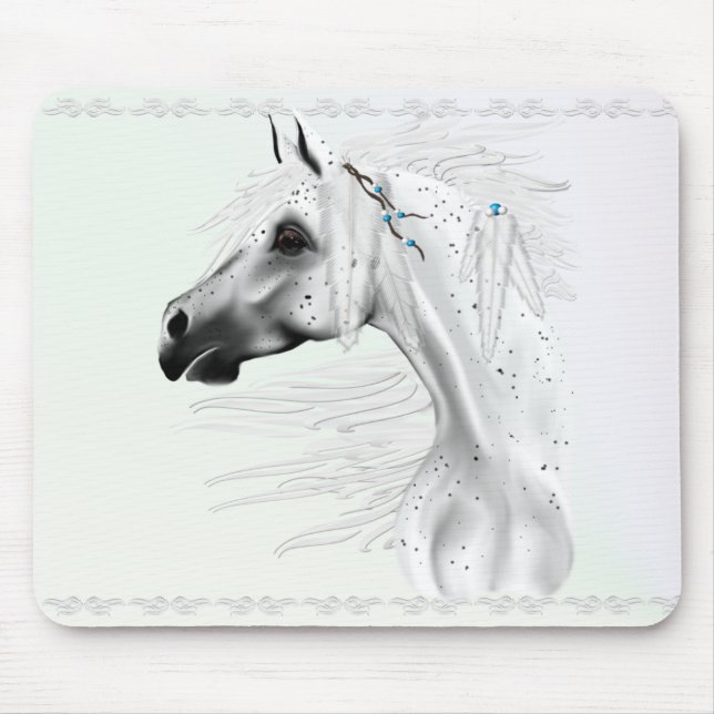 Tapis De Souris Léopard Appy et plumes blanches Mousepad (Devant)