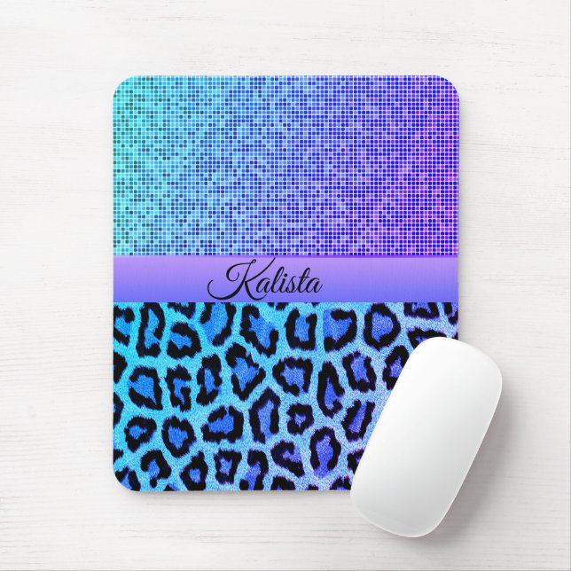 Tapis De Souris Leopard bleu et violet tendance (Avec souris)
