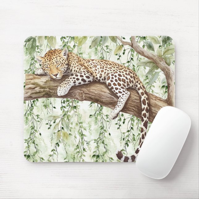 Tapis De Souris Léopard de la jungle Abstraite de lierre vert dans (Avec souris)