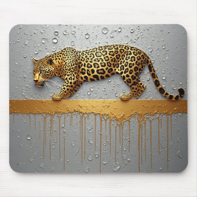 Tapis De Souris Léopard doré avec effet de peinture qui coule 🐆 (Devant)