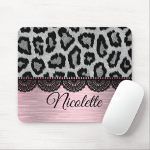 Tapis De Souris Leopard fantaisie et dentelle avec rose