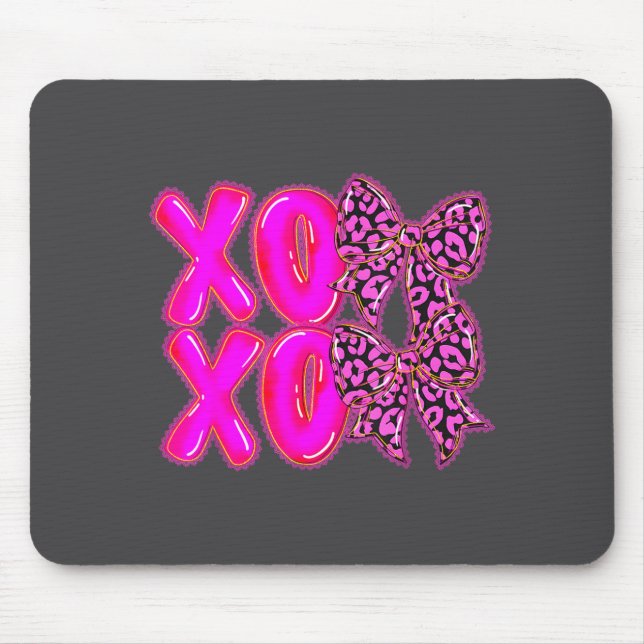 Tapis De Souris Leopard Xoxo Coquette Bow Hearts Valentine's Day W (Devant)