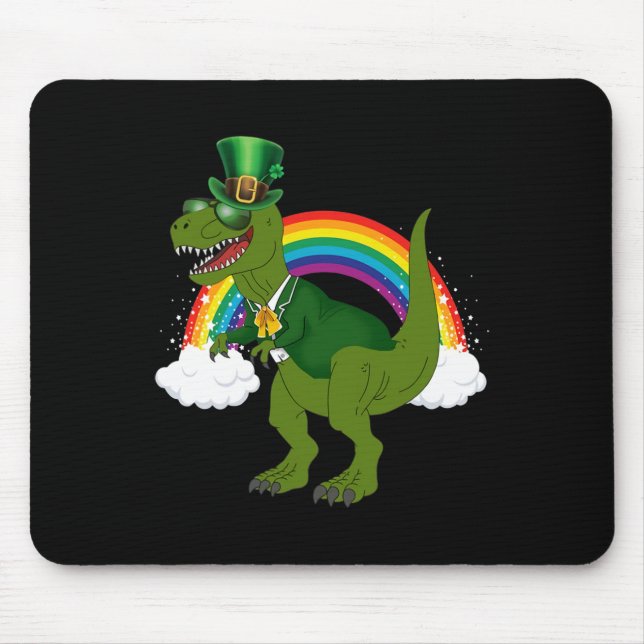 Tapis De Souris Leprechaun Dinosaure T-rex Arc-en-ciel St Patrick  (Devant)
