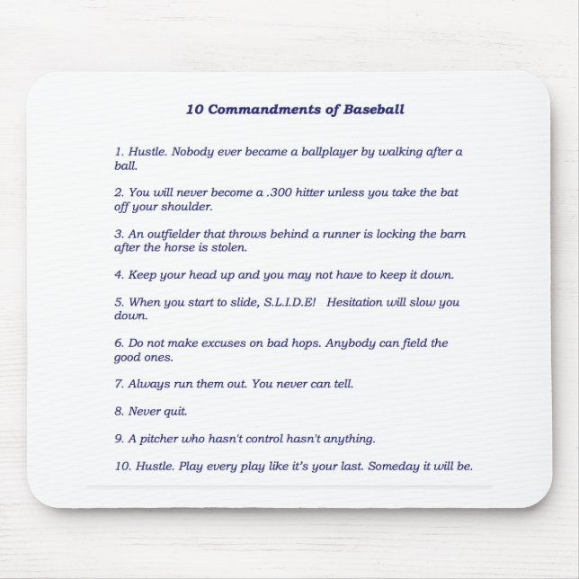 Tapis De Souris Les 10 commandements du base-ball (Devant)