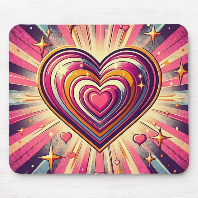 Tapis De Souris les années 70 coeur pop art/Valentines (Devant)