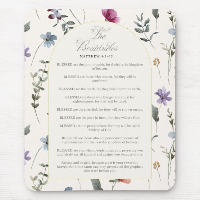 Tapis De Souris Les Béatitudes Matthieu 5:3–12 Écriture florale (Devant)