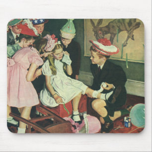 Tapis De Souris Les enfants vintages jouent à la queue sur l'âne