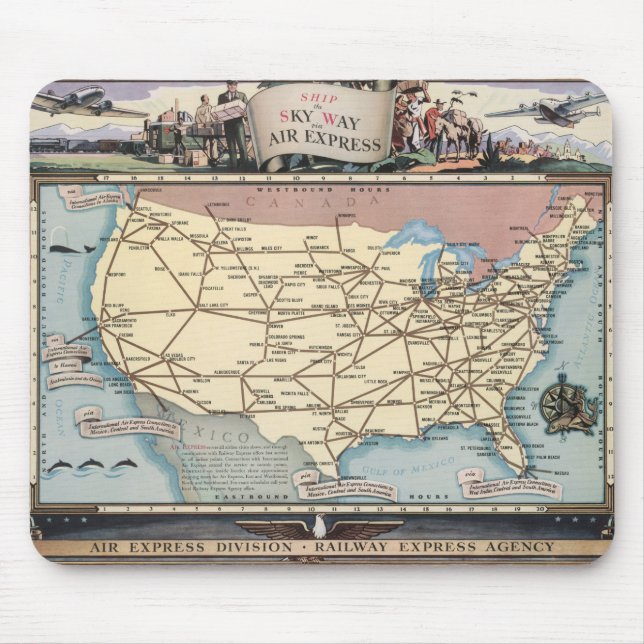 Tapis De Souris Les États-Unis cartographient le trafic aérien via (Devant)