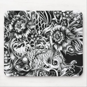Tapis De Souris Les fleurs japonaises de koi et de lotus tatouent