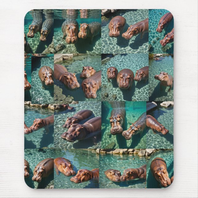 Tapis De Souris Les hippopotames en jeu : Un paradis d'étang (Devant)