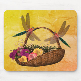 Tapis De Souris Les libellules sur le panier de fleurs Nature