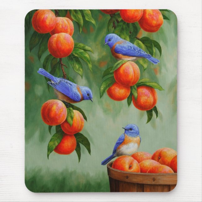 Tapis De Souris Les oiseaux bleus dans le verger d'un bracelet (Devant)