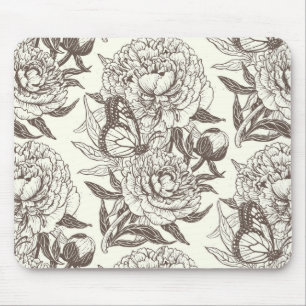 Tapis De Souris Les pivoines et les papillons bloquent l'impressio