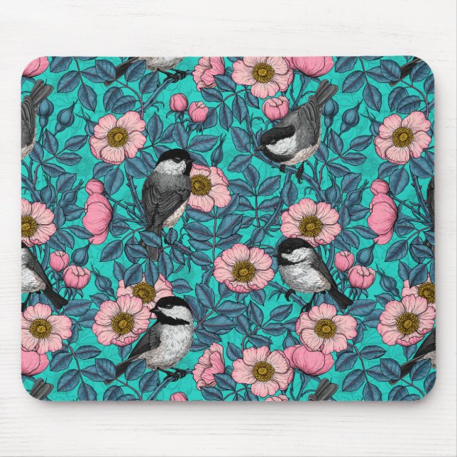 Tapis De Souris Les poulets dans la nature rose, rose et bleu (Devant)