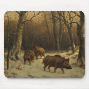 Tapis De Souris Les sangliers dans la neige (par Rosa Bonheur)