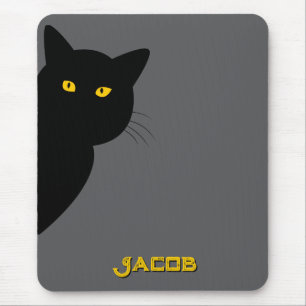 Tapis De Souris Les yeux jaunes chat noir vous saluant coutume