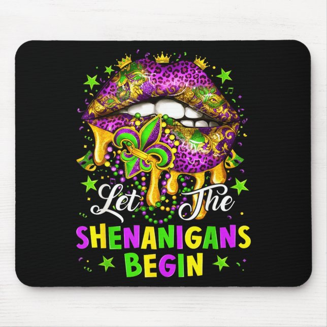 Tapis De Souris Let The Shenanigans Begin Mardi Gras Lips Girl Wom (Devant)