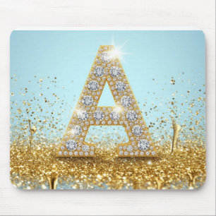Tapis De Souris Lettre A en diamant de luxe sur fond pailleté or