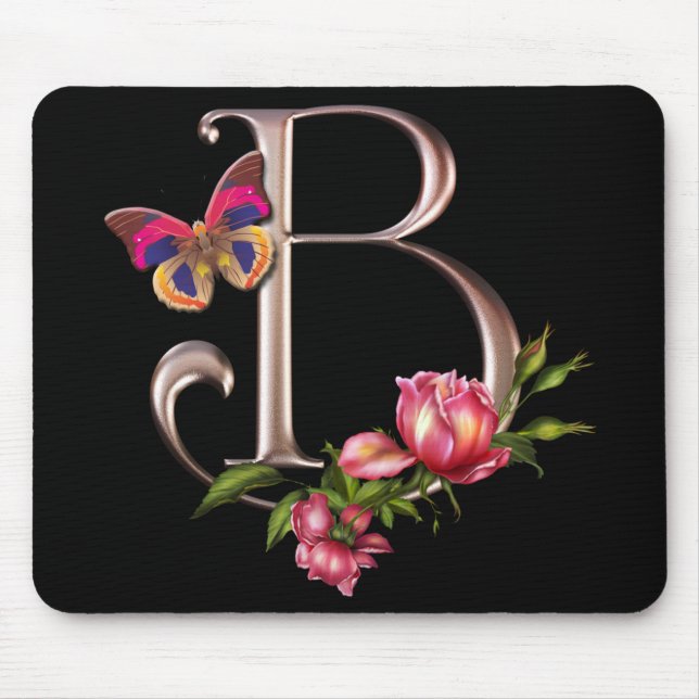 TAPIS DE SOURIS LETTRE B DE MONOGRAMME AVEC LES ROSES ET LE (Devant)