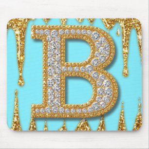 Tapis De Souris Lettre B en diamant de luxe sur fond de paillettes
