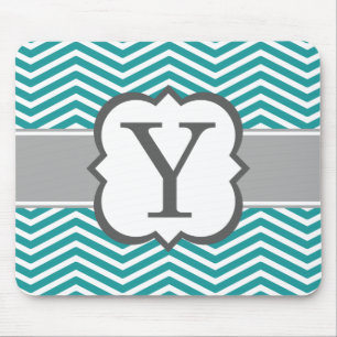 Tapis De Souris Lettre blanche turquoise Y Chevron de monogramme