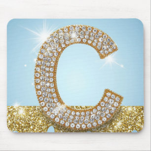 Tapis De Souris Lettre C de luxe en diamant sur fond doré pailleté