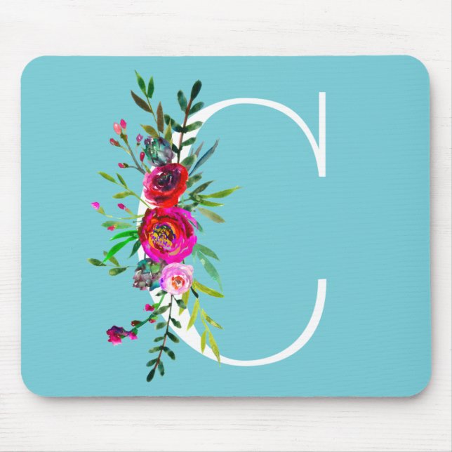 Tapis De Souris Lettre C Monogramme initial Floral Couleur personn (Devant)