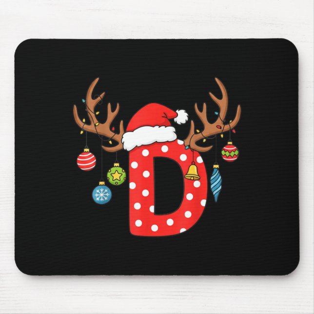 Tapis De Souris Lettre D Monogramme de Noël Alphabet Initial Ornem (Devant)
