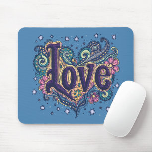 Tapis De Souris Lettre d'amour psychédélique boho avec accent flor