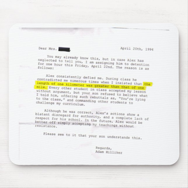 Tapis De Souris Lettre de professeur - "acceptez mes enseignements (Devant)