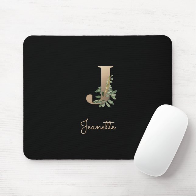 Tapis De Souris LETTRE Élégante MONOGRAPHIQUE BOtanique J (Avec souris)