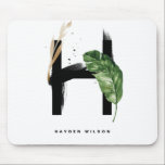 Tapis De Souris Lettre feuille de palme tropicale H Monogramme per<br><div class="desc">Lettre personnalisable H monogramme mousepad avec aquarelle feuille de palme tropicale,  fausse feuille de feuille d'or et accents de brosse d'aquarelle noire. Personnalisez ce monogramme tropical mousepad par votre nom ou d'autres détails. Cette mousepad monogramme H lettre de saumons sera parfait comme cadeau. D'autres lettres sont disponibles.</div>