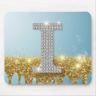 Tapis De Souris Lettre I de luxe en diamant sur fond de paillettes