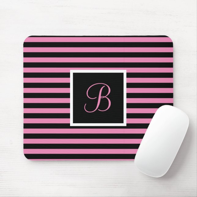 Tapis De Souris LETTRE INITIALE CHIC MÊME Pink and Black Stried (Avec souris)