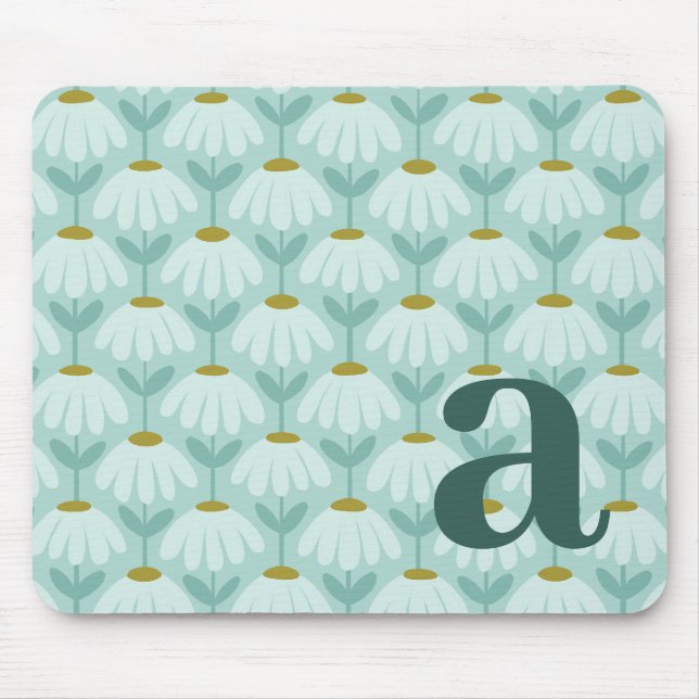 Tapis De Souris Lettre initiale de monogramme bleu sarcelle floral (Devant)