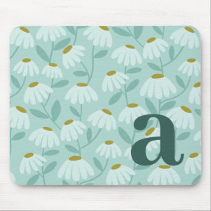 Tapis De Souris Lettre initiale de monogramme motif floral bleu sa