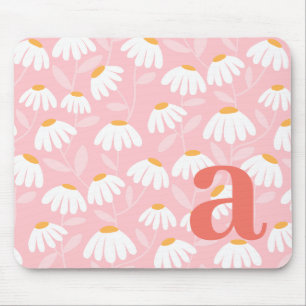 Tapis De Souris Lettre initiale de monogramme motif floral rose/bl