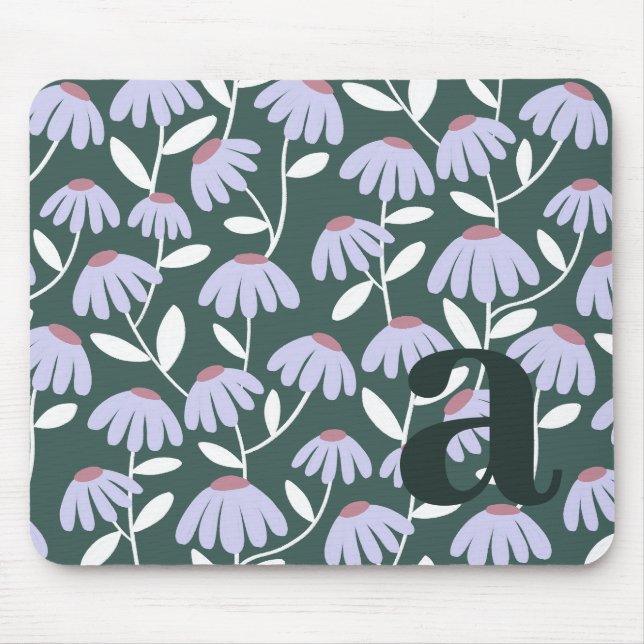 Tapis De Souris Lettre initiale de monogramme motif floral vert (Devant)